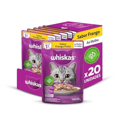 [Rec/Levando 5 Pack R$160] Ração Úmida Whiskas Sachê Frango ao Molho para Gatos Adultos 85 g - 20 unidades