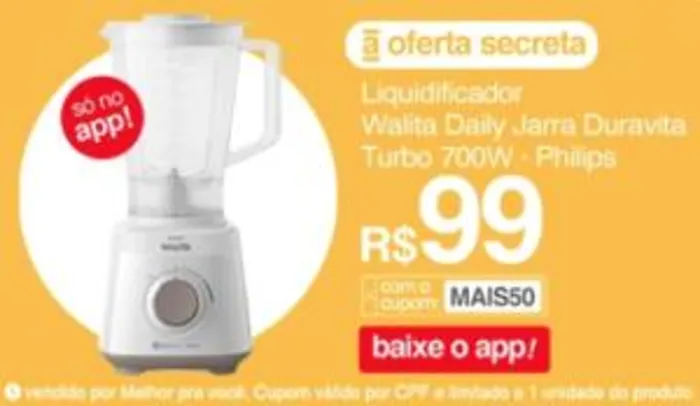 Liquidificador Philips Walita Daily Turbo Ri2113 Jarra Duravita 700w 5vel. Branco 110v/220v - R$99