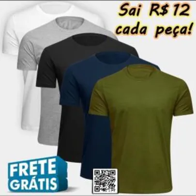 Kit Camiseta Básica c/ 5 peças Volare Masculino - Colorido R$60