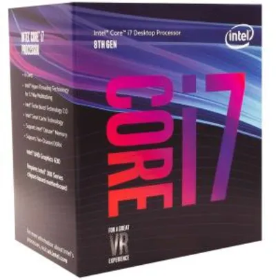 Processador Intel Core i7-8700 Coffee Lake 8a Geração, Cache 12MB, 3.2GHz  por R$ 1460