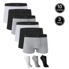 Kit 10 Cuecas Boxer Cotton Duomo + 3 Pares De Meia Ted Socks 1500 Sortidas | R$ 112