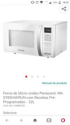 Forno de Micro-ondas Panasonic NN-ST65HWRUN com Receitas Pré-Programadas - 32L | R$471