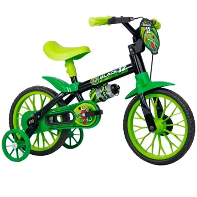 Bicicleta Infantil Aro 12 Nathor Cairu Black 12 com Rodinhas Laterais