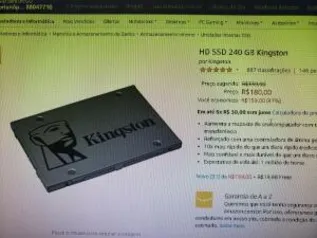 HD SSD 240 GB Kingston R$180