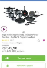 Jogo de Panelas Rochedo Antiaderente de Alumínio - Grafite 12 Peças | R$350