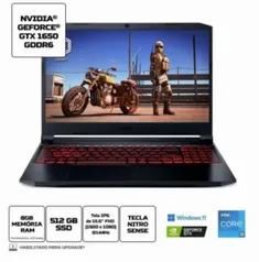 Notebook Gamer Acer Nitro 5 Core i5-11400H 8GB 512GB SSD Tela 15.6” IPS Full HD 144Hz Windows 11 AN515-57-59AT