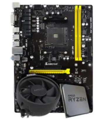 KIT UPGRADE PLACA MÃE BIOSTAR PRO TB350-BTC AMD AM4 DDR4 + PROCESSADOR AMD RYZEN 5 2600X 3.6GHZ - R$1039