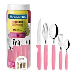 Faqueiro Tramontina em Aço Inox e Polipropileno com Pote Rosa – 30 Peças R$40