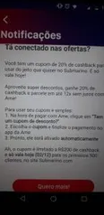 [Usuários Selecionados] 20% de cashback AME em qualquer compra no Submarino