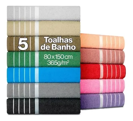 Kit 5 Toalhas De Banho - Gigante - Banhão 80 X 150 + Brinde