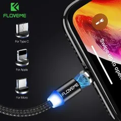 FLOVEME 1M Carga Magnética Cabo USB iphone 11 Pro Max XR| R$10