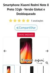 Smartphone Xiaomi Redmi Note 8 Preto 32gb - Versão Global e Desbloqueado | R$900