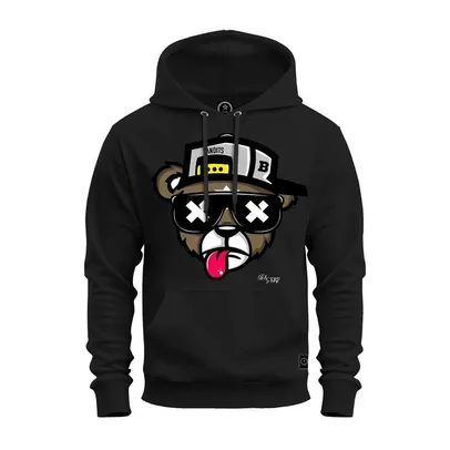 Moletom Estampado Premium Canguru Flanelado Com Capuz Urso Boné Bolado