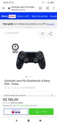 Controle sem Fio Dualshock 4 Sony PS4 - Preto R$196