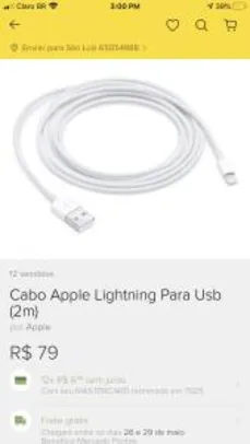 Cabo lightning Apple 2M | R$79