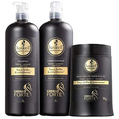 Kit Cavalo Forte Haskell Shampoo Condicionador e Máscara 1000ml