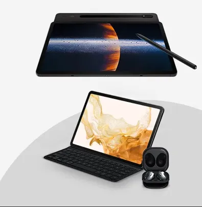 Lançamento Galaxy Tab S8 5G, você ganha uma capa teclado e Buds Live