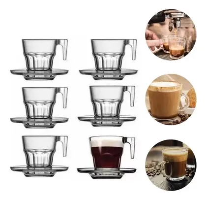 Jogo Xícaras Pires Café Expresso Vidro 80ml 12 Peças Oferta