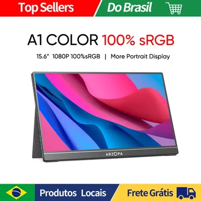 [Armazém Brasil]  Monitor Portatil ARZOPA A1C 15.6'' 100% sRGB 1080P