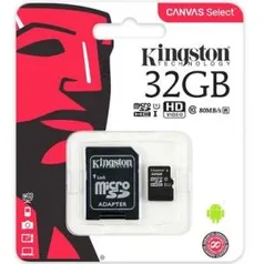 Cartão de Memória Kingston Canvas Select MicroSD 32GB Classe 10 com Adaptador