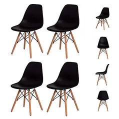 Kit 4 Cadeiras Eiffel Eames DSW Preta Base Madeira