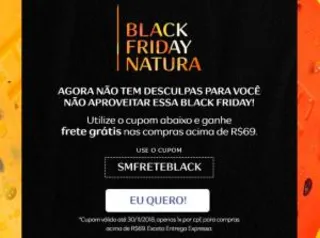 Frete Grátis nas compras acima de R$69 na Natura