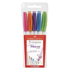 Caneta Trilux Cartela com 5 Cores, Faber-Castell, 032/ESC, Multicor R$7