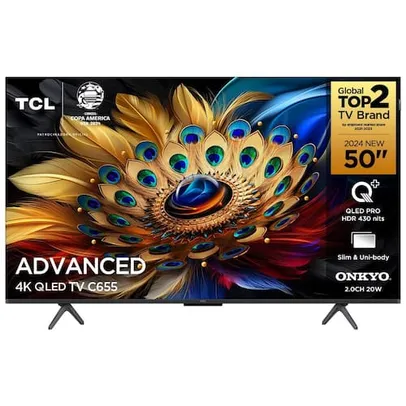 Smart TV 50 QLED 4K TCL 50C655 com Processador AIPQ, Google TV, HDR10+, Wi-Fi Dual Band, Bluetooth Integrado, Google Assistente, Dolby Vision e Atmos