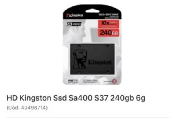 Saindo por R$ 186: HD Kingston Ssd Sa400 S37 240gb 6g (com AME 176,69) | Pelando