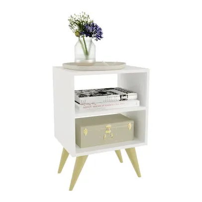 Mesa de Cabeceira Nicho Quarto Casal Decoração Retro Palma Branco