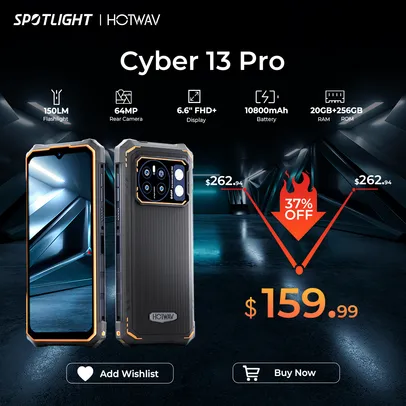 HOTWAV Cyber 13 Pro Rugged Smartphone 150LM Lanterna 20GB + 256GB 6,6 ''FHD