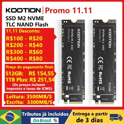 [No Brasil] SSD NVME Kootion de 1tb de Armazenamento, DRAM, PCIe 4