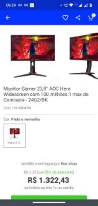 [APP] Monitor Gamer 23,8" AOC Hero Widescreen - 24G2/BK | R$ 1220
