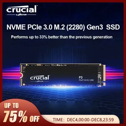 [Taxa inclusa] SSD Nvme Crucial P3 de 1tb de armazenamento, 3D NAND, PCIe Gen 3 - Para Notebook e Computador