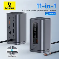 [COM TAXA INCLUSA] Baseus USB C para DP Docking Station, 4K @ 60Hz, DisplayPort compatível com HDMI, 11 em 1, Tela Tripla, RJ45, PD100W