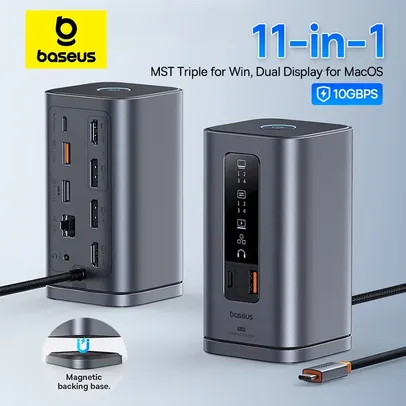 [COM TAXA INCLUSA] Baseus USB C para DP Docking Station, 4K @ 60Hz, DisplayPort compatível com HDMI, 11 em 1, Tela Tripla, RJ45, PD100W