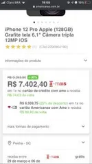 [Cc Americanas] iPhone 12 Pro Apple (128GB) Grafite tela 6,1" R$6940