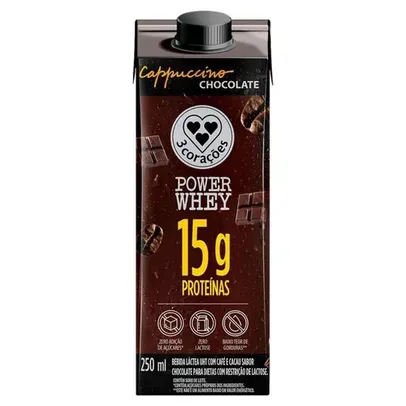 Bebida Láctea UHT Cappuccino Chocolate Zero Lactose 3 Corações Power Whey 250ml