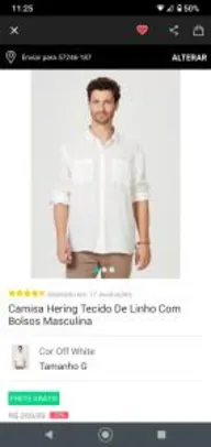 Camisa Hering Tecido De Linho Com Bolsos Masculina - Off White | R$ 60