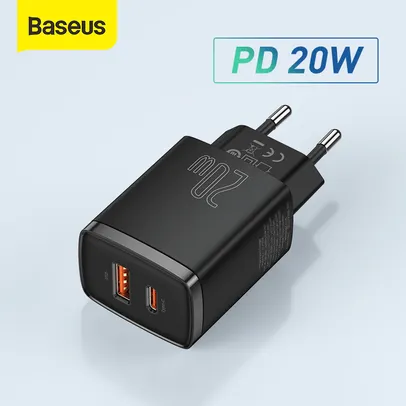 Carregador usb Baseus 20w suporte tipo c pd carregamento rápido duplo | R$73