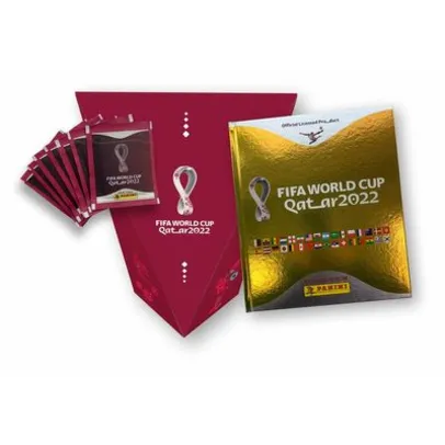 Box Prisma com Álbum Capa Dura Dourado + 100 Envelopes (500 Figurinhas) Copa Do Mundo 2022 Qatar, Pa