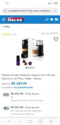 Máquina de Café Nespresso Essenza Mini C30 com Aeroccino e Kit Boas Vindas - Branca - R$342