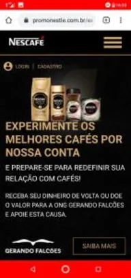 Ganhe até R$20,00 de volta na compra de Nescafé Gold e Origens do Brasil