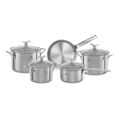 [Ame R$483] Conjunto de Panelas Inox 5 peças Electrolux Design