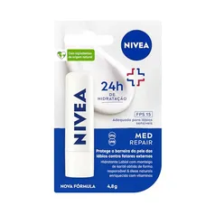 [REC] NIVEA Protetor Labial Med Repair FPS15 4,8g - Hidrata e regenera os lábios ressecados e machucados, com Vitamina E e óleos naturais