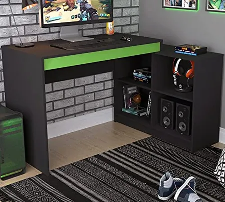 Mesa Escrivaninha Gamer com 4 Nichos B24 - Preto/Verde