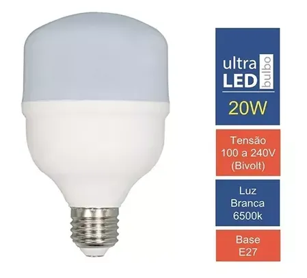 Kit 3 Lâmpadas Ultraluz Led Bulbo 20w E27 Branco Frio 6500k Bivolt