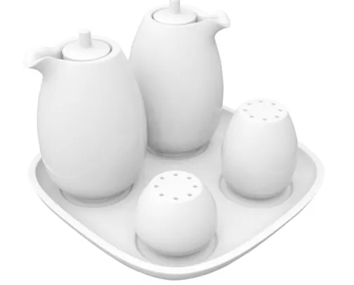 Kit de Galheteiros Germer de Porcelana Branco 5 Peças