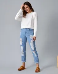 CALÇA JEANS MOM RASGOS