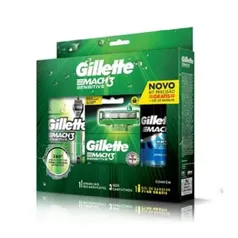 Aparelho de Barbear Gillette Mach3 Acqua-Grip Sensitive 1 unidade + 2 Cargas + Gel de Barbear Gillet